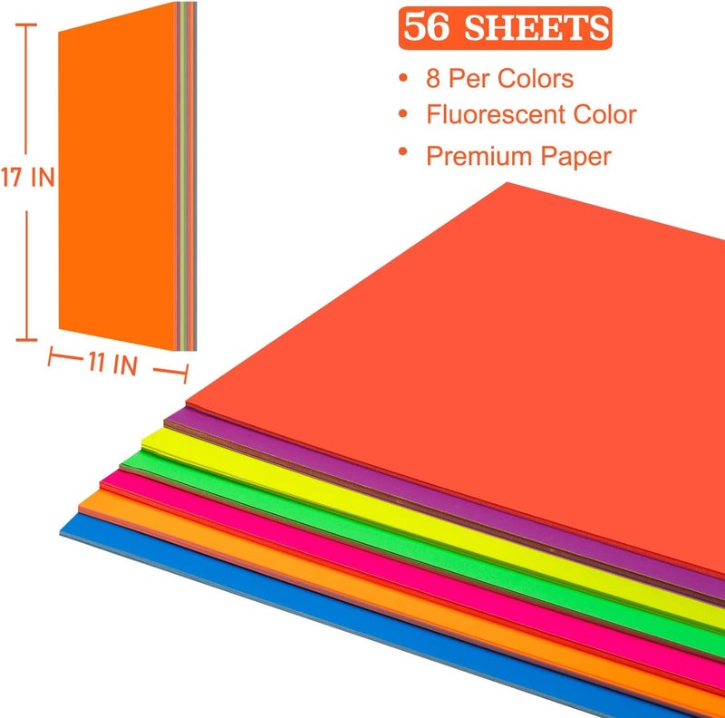 Magecubiku Poster Board 11X17 Inches,56 Sheets Neon Paper 7 Color Fluorescent Paper Bright Cardstock 250 GSM/90 lb Heavyweight Projects School Science Fair Event Displays and Business Presentations - Image 5